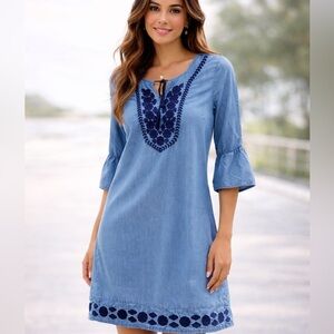 Crown & Ivy Chambray Embroidered Tunic Dress Size 2